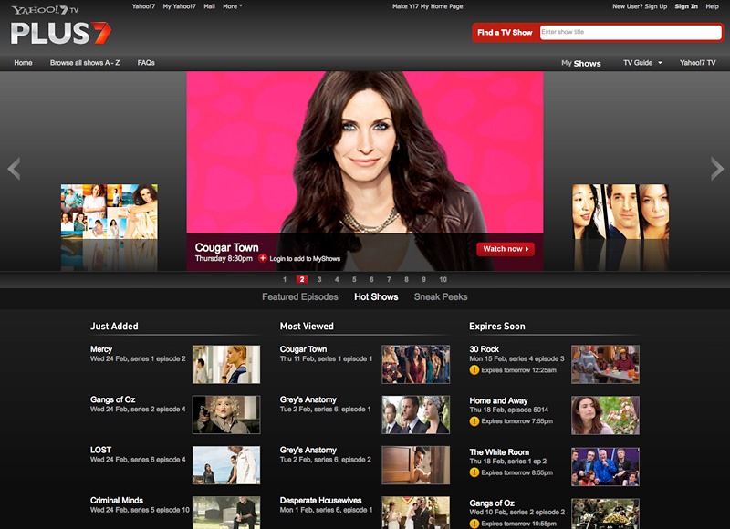 Plus7 Yahoo!7 TV - User experience design, Interaction design, Visual design