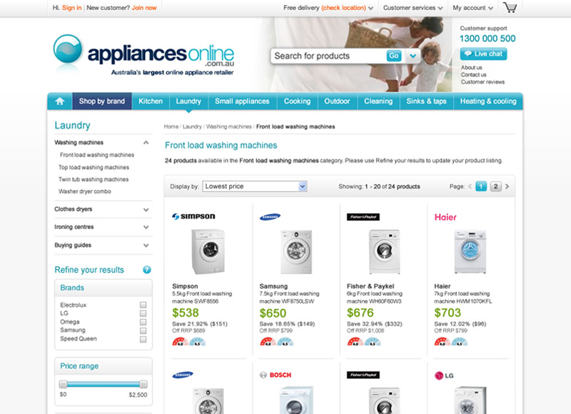 Appliances Online - User experience design, Interaction design, Visual design